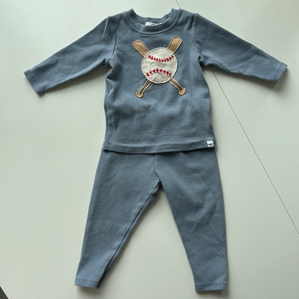 Oh Baby! Blue cotton set with baseball appliqué